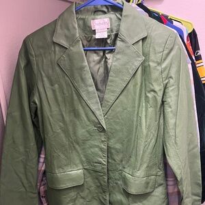 Chadwicks Vintage Funky Green Leather Button Up 80s Jacket